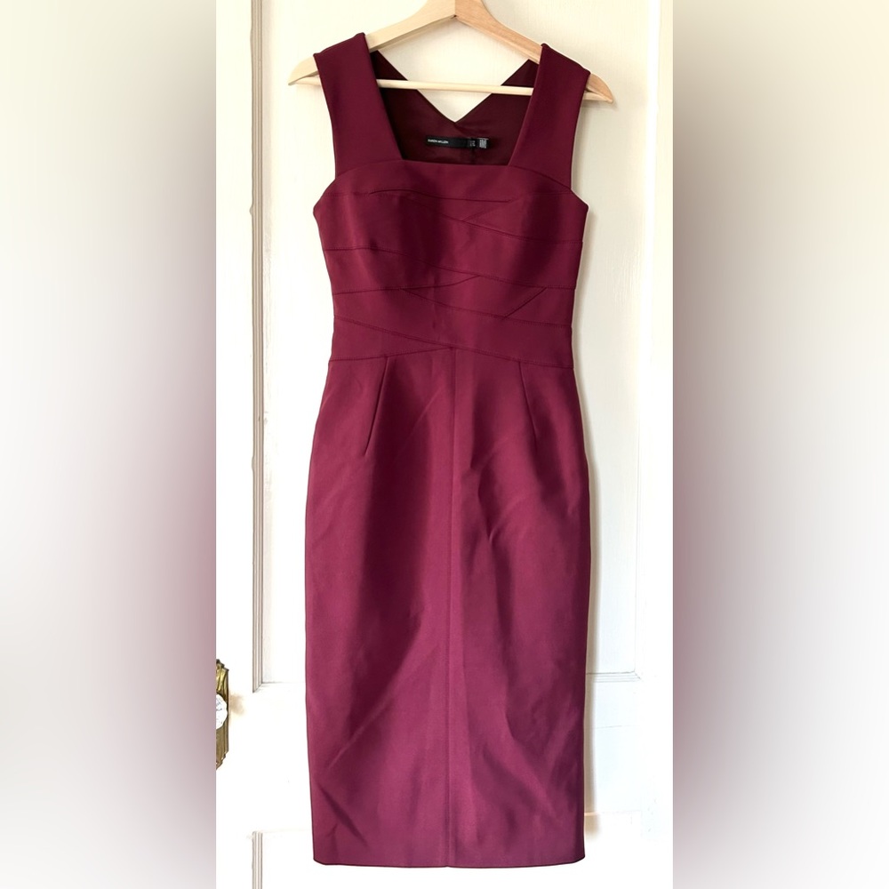 NWT Karen Millen Square Neck Pencil Dress Aubergine US 6 Career Office Cocktail - Picture 3 of 6